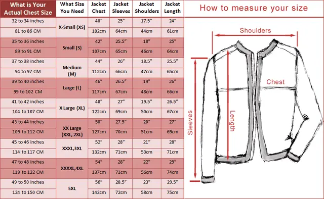 Size Chart Guide - How to Perfectly Measure Jacket Size?